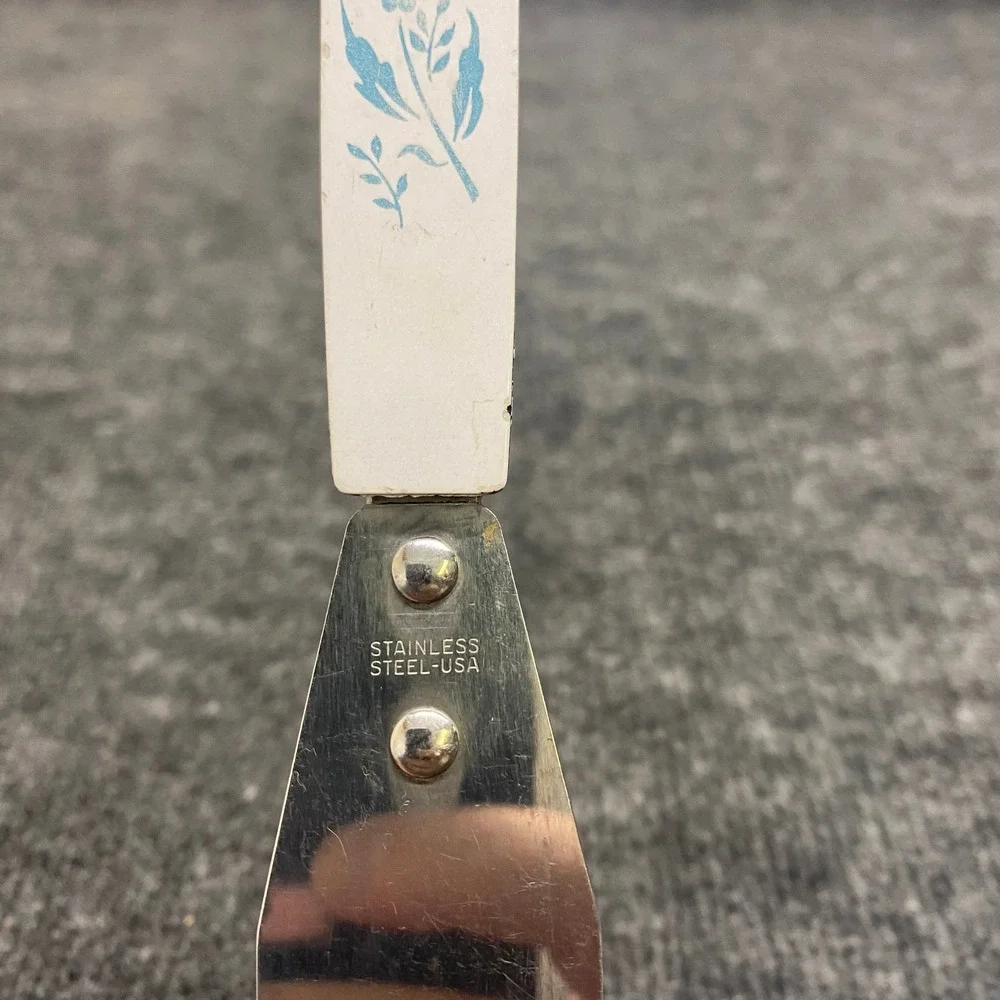 Vintage Blue Cornflower Floral Icing Spatula Stainless Steel USA 11.75 Inch